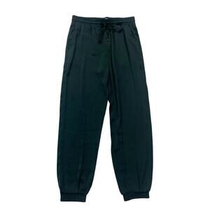 MELLODAY Forest Dark Green Satin Relaxed Jogger Track Pants Small High Waist